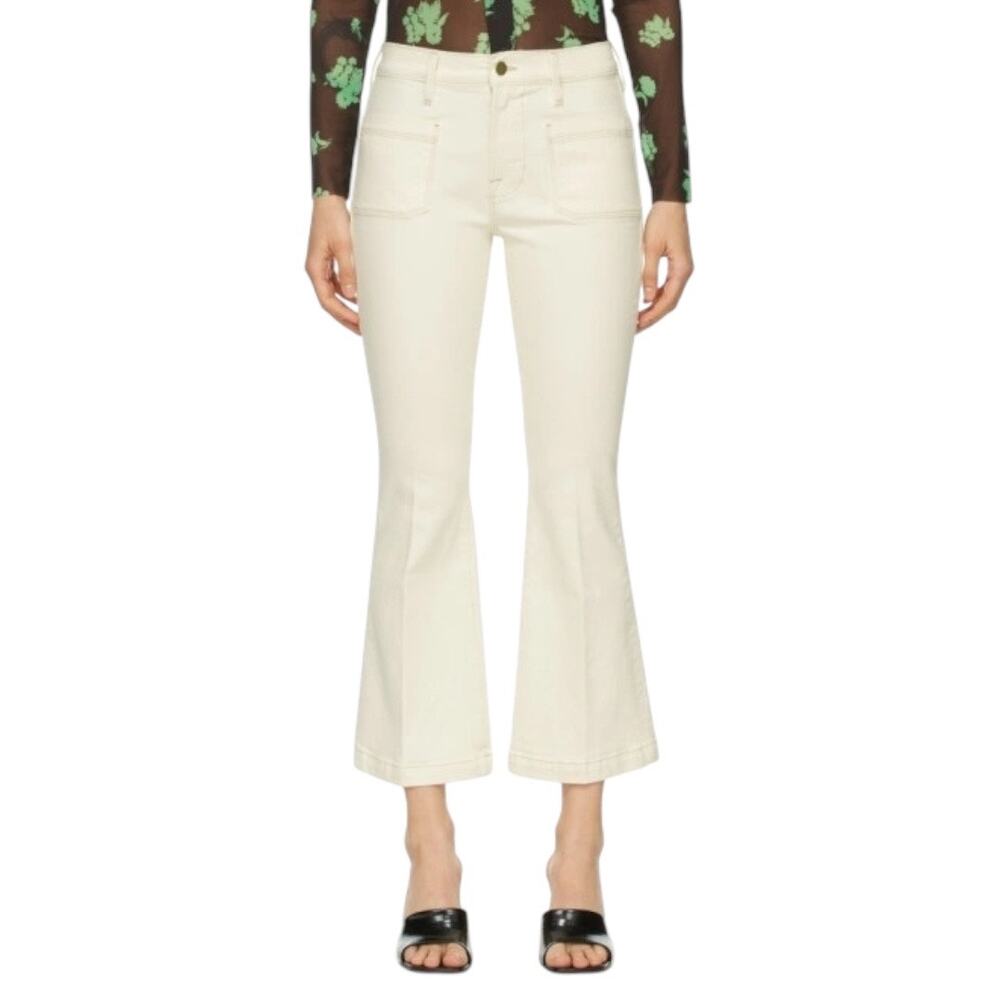 Frame Le Bardot Cropped Flare Leg Jean Ecru 27 Cream Retro Casual Chic Denim